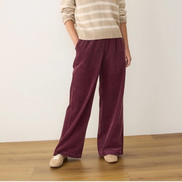 Marine Layer Pants - NEW Marine Layer Allison Corduroy Trouser Wide Leg Pants Burgundy Maroon Medium
